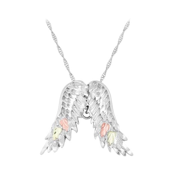 60531532 18 in. Sterling Black Hills Gold Angel Wing Necklace for Women, Silver