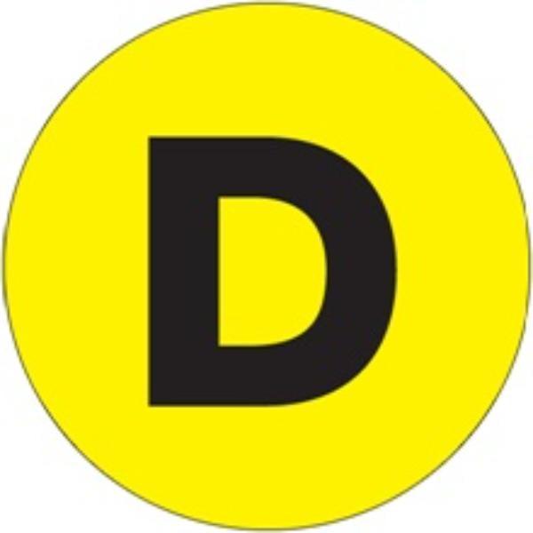 1 in. Circle D Fluorescent Yellow Letter Labels