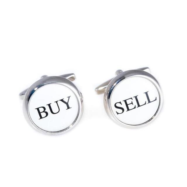 Bey-Berk International  Rhodium Plated Round Buy &amp; Sell Cufflinks - Silver