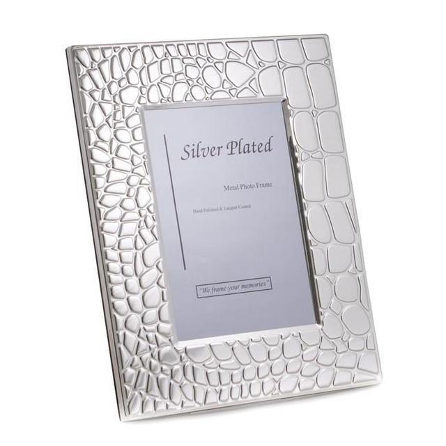 International  4 x 6 in. Silver Plated with Croco Design Picture Frame with Easel Back