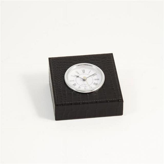 Bey-Berk International D1517 Croco Leather Quartz Clock with Silver Plated Accents - Black &amp; Gold