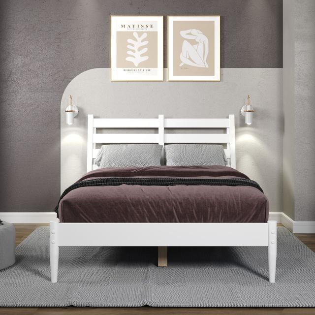 MD3203 Mid-Century Slat Bed, White - Full Size