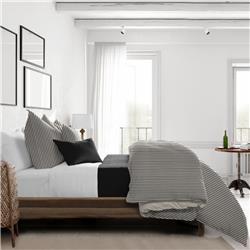 Cruz Ticking Stripes Comforter & 2 Pillow Shams Set&#44; Black & Linen - Full & Double Size - 3 Piece