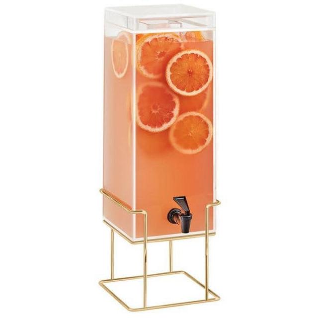Mid Century 3 gal Square Beverage Dispenser with Ice Chamber & Brass Wire Base - 8.125 x 9.75 x 25.75 in.