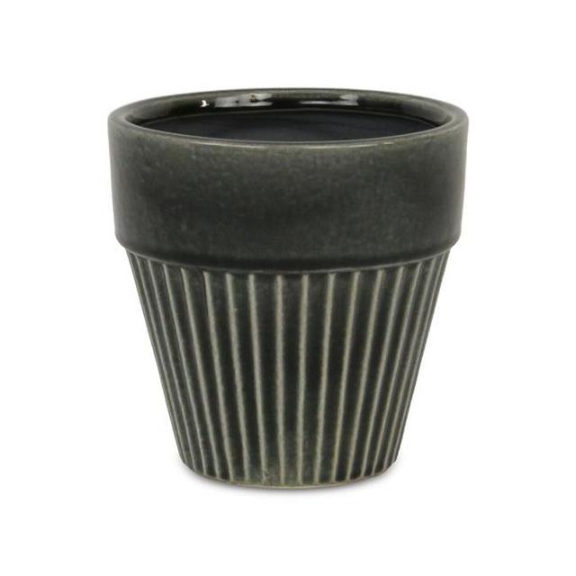 5922DG Corseta Tapered Vertical Lined Pattern Ceramic Pot, Dark Gray - Large