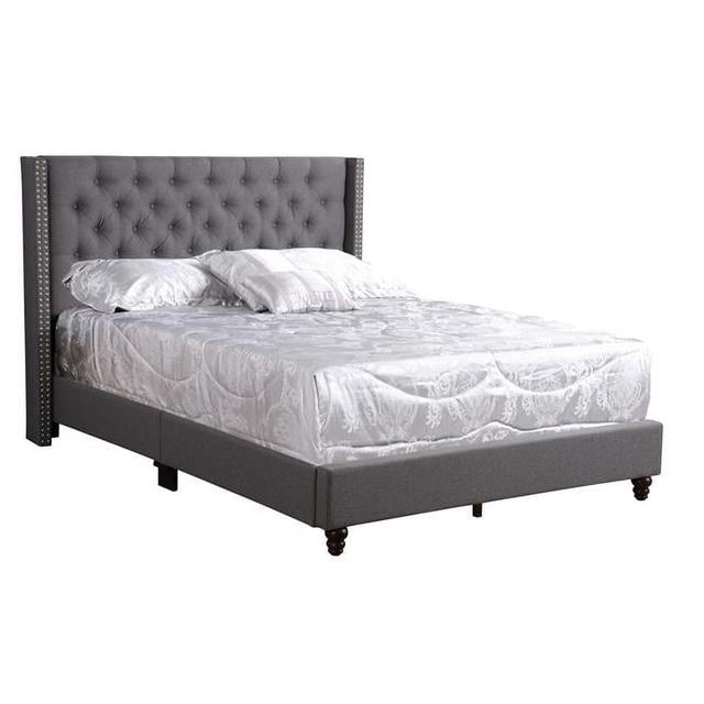 Julie Upholstered Panel Bed, Gray - Queen Size
