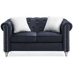 PF-G863A-L 60 in. Raisa Velvet 2-Seater Sofa with 2-Throw Pillow, Black