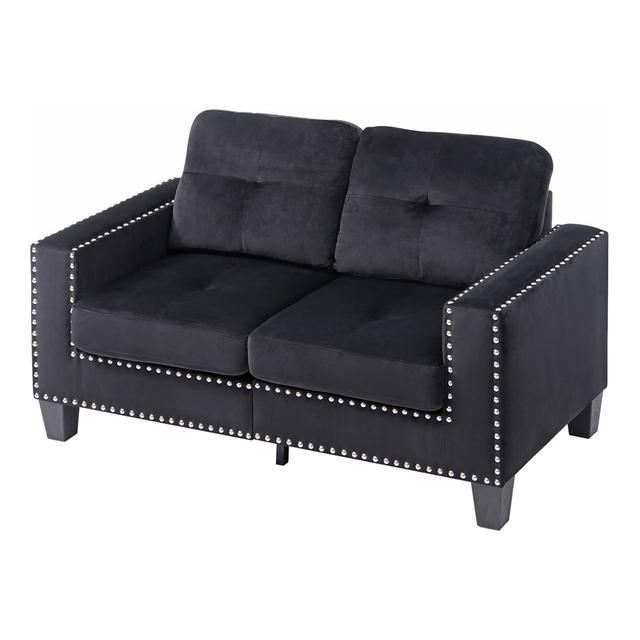 82 in. Newbury Polyester Twill L Shape Sectional Sofa, Black, 2 Piece