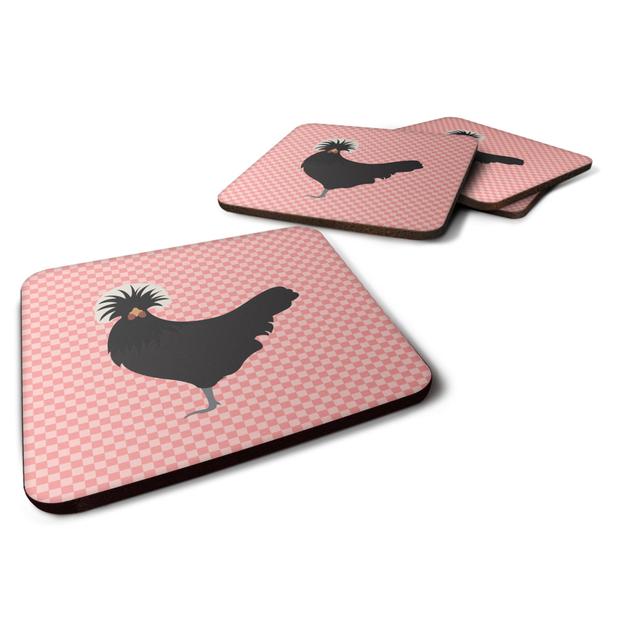 Polish Poland Chicken Pink Check Foam Coaster, Set of 4