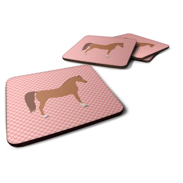 Arabian Horse Pink Check Foam Coaster, Set of 4