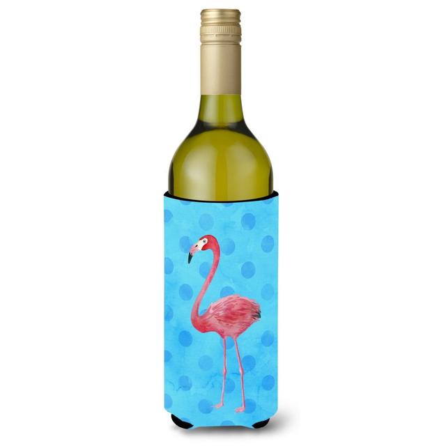 Flamingo Blue Polkadot Wine Bottle Beverge Insulator Hugger - Blue