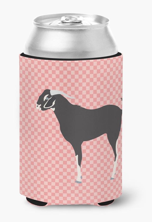 Black Bengal Goat Pink Check Can or Bottle Hugger