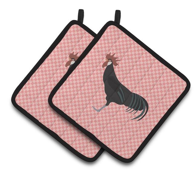 Minorca Ctalalan Chicken Pink Check Pair of Pot Holders - Pink
