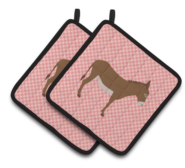 Cotentin Donkey Pink Check Pair of Pot Holders - Pink