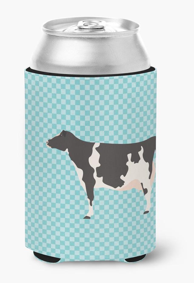 Holstein Cow Blue Check Can or Bottle Hugger - Blue