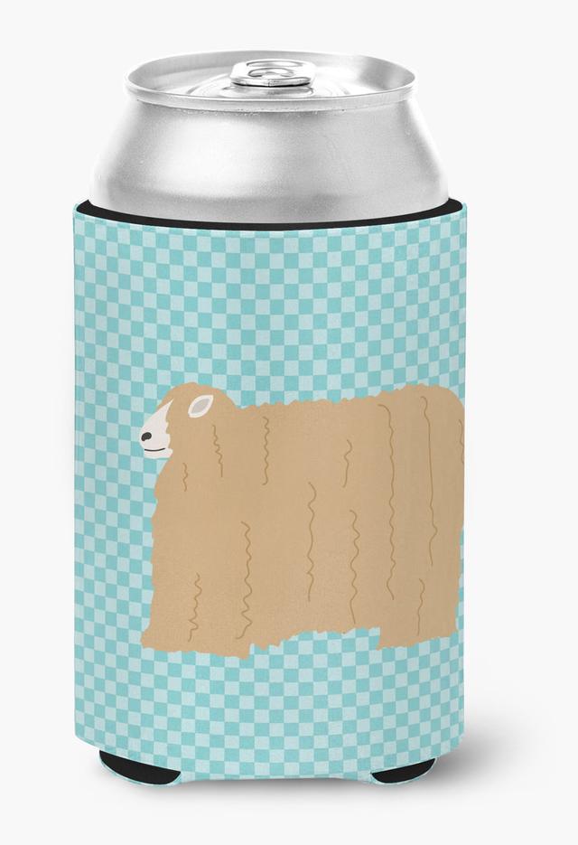 Lincoln Longwool Sheep Blue Check Can or Bottle Hugger - Blue