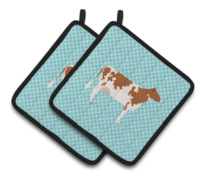 Ayrshire Cow Blue Check Pair of Pot Holders