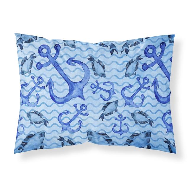 Beach Watercolor Anchors & Fish Fabric Standard Pillowcase