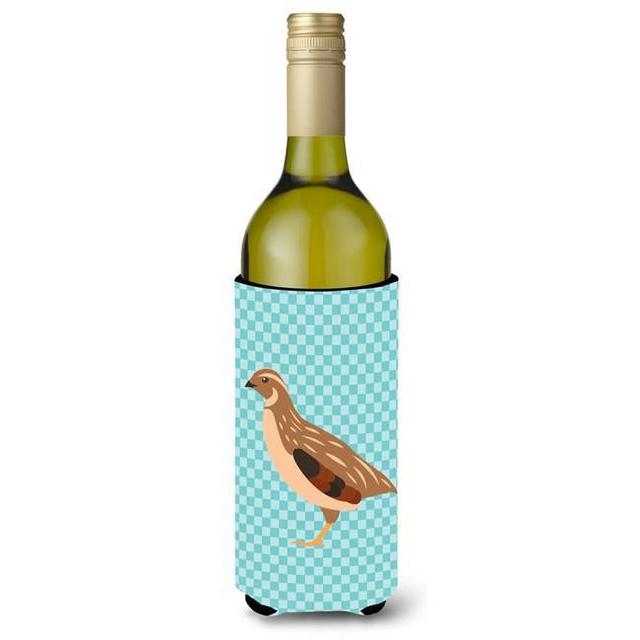 Golden Phoenix Quail Blue Check Wine Bottle Beverge Insulator Hugger