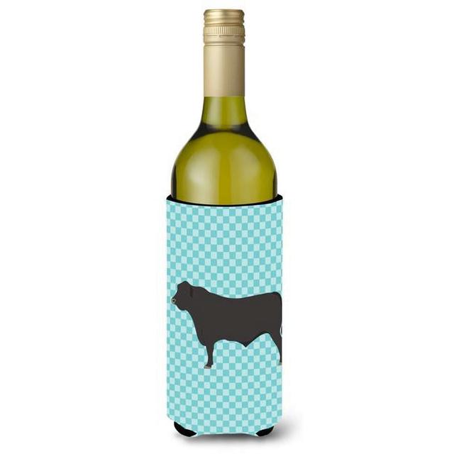 Black Angus Cow Blue Check Wine Bottle Beverge Insulator Hugger