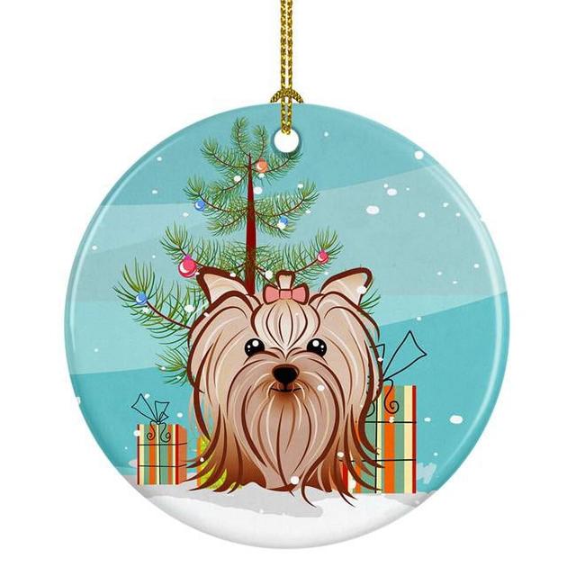 Christmas Tree & Yorkie Yorkishire Terrier Ceramic Ornament