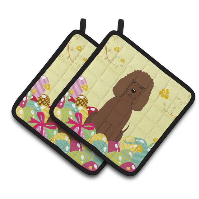 Easter Eggs Irish Water Spaniel Pair of Pot Holders