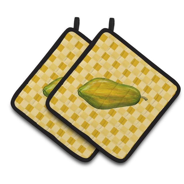 Whole Papaya on Basketweave Pair of Pot Holders