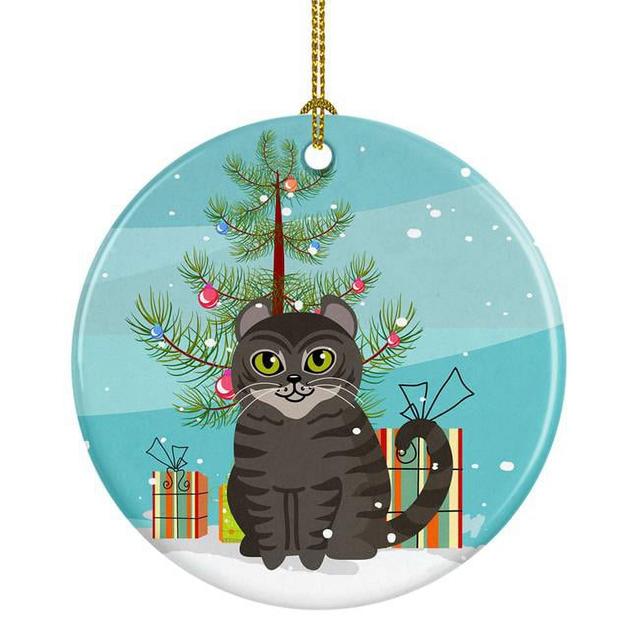 American Curl Cat Merry Christmas Tree Ceramic Ornament