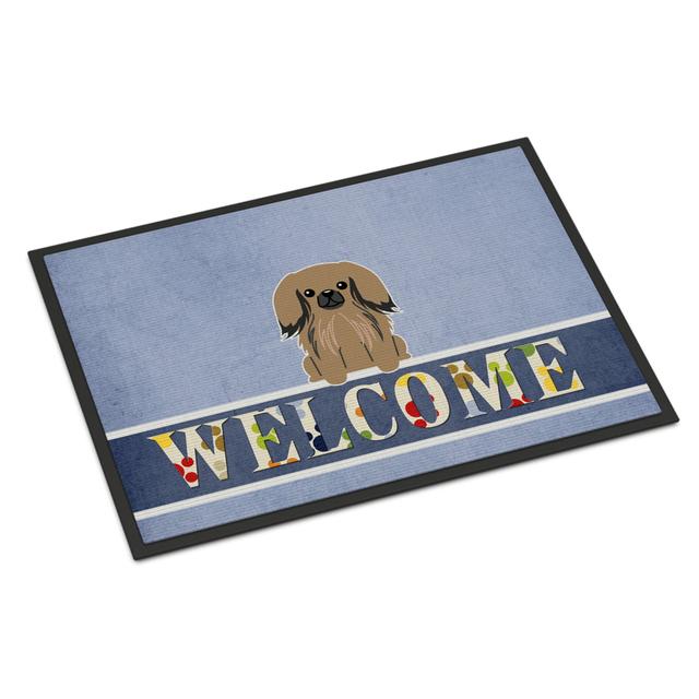 18 x 27 in. Pekingnese Tan Welcome Indoor or Outdoor Mat