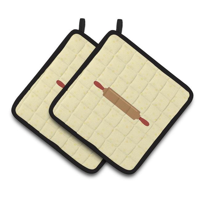 Rolling Pin on Yellow Pair of Pot Holders