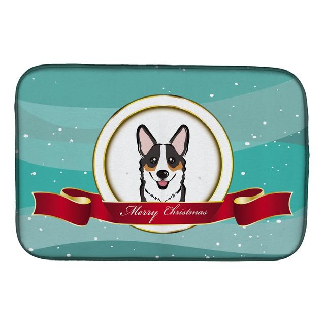 BB1565DDM Tricolor Corgi Merry Christmas Dish Drying Mat
