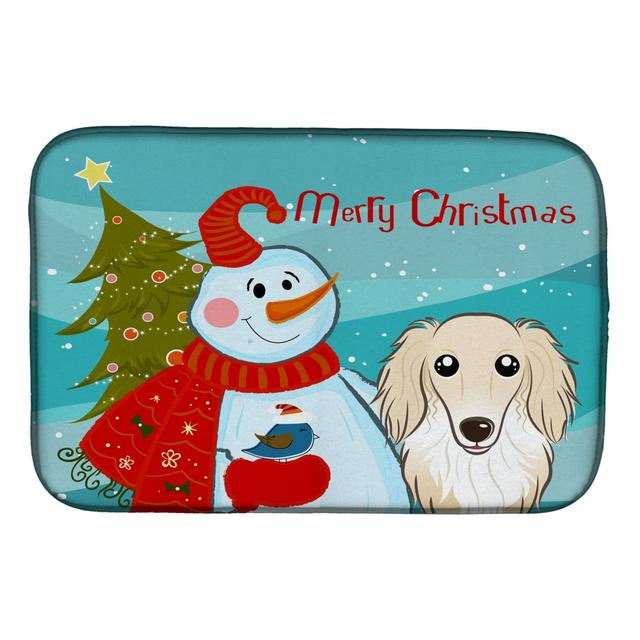 Snowman With Longhair Creme Dachshund Dish Drying Mat