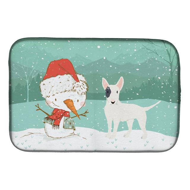 CK2059DDM White Spot Bull Terrier Snowman Christmas Dish Drying Mat
