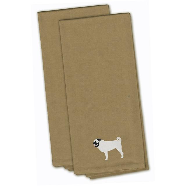 Pug Tan Embroidered Kitchen Towel - Set of 2