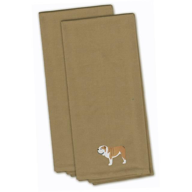 English Bulldog Tan Embroidered Kitchen Towel - Set of 2