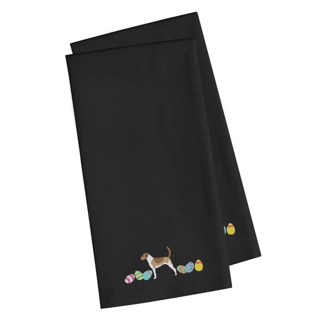 American Foxhound Easter Black Embroidered Kitchen Towel - Set of 2