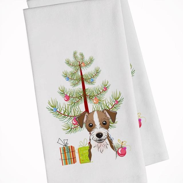 Christmas Tree & Jack Russell Terrier White Kitchen Towel - Set of 2