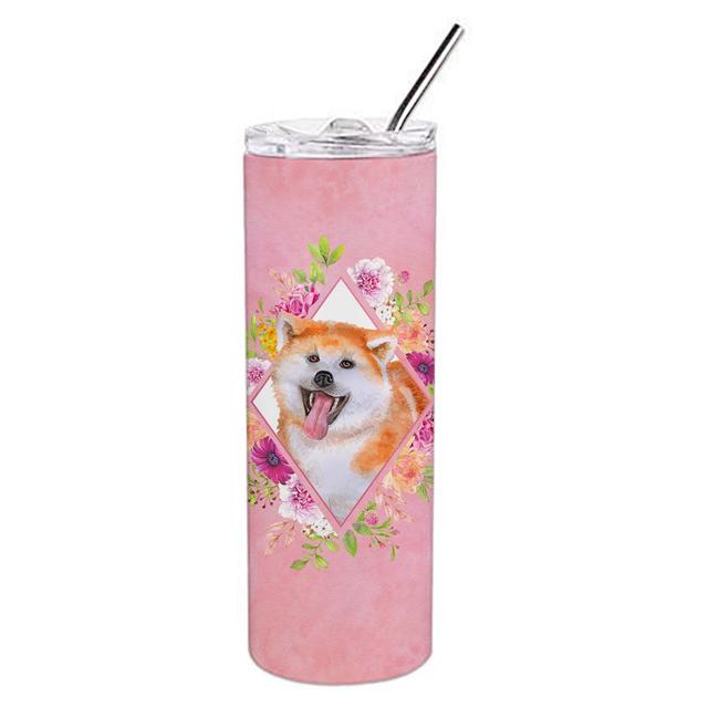 CK4111TBL20 20 oz Akita Pink Flowers Double Walled Stainless Steel Skinny Tumbler