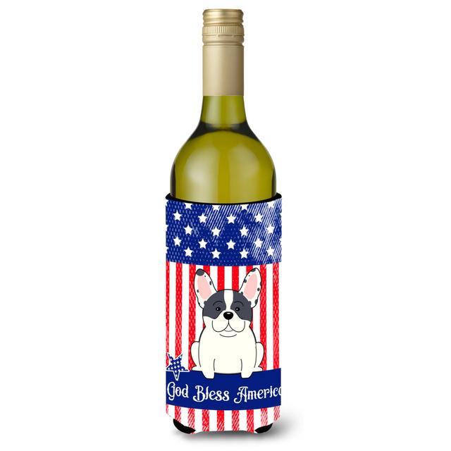 Patriotic USA French Bulldog Piebald Wine Bottle Beverge Insulator Hugger