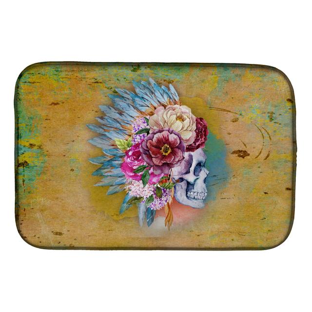 Day of the Dead Flowers Skull Dish Drying Mat