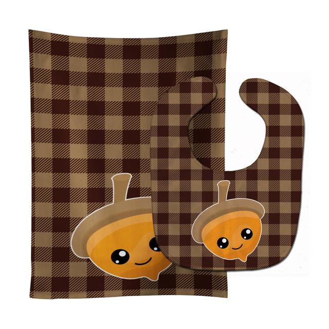Fall Acorn on Gingham Baby Bib & Burp Cloth