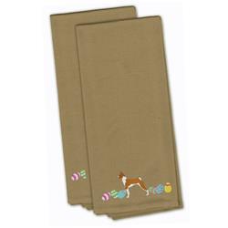 Basenji Easter Tan Embroidered Kitchen Towel - Set of 2