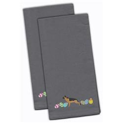 German Shepherd Easter Gray Embroidered Kitchen Towel - Set of 2