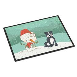 24 x 36 in. Black Staffie Snowman Christmas Indoor or Outdoor Mat