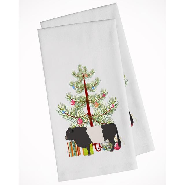 Belted Galloway Cow Christmas White Kitchen Towel - Set of 2 - 19in. x 28in.