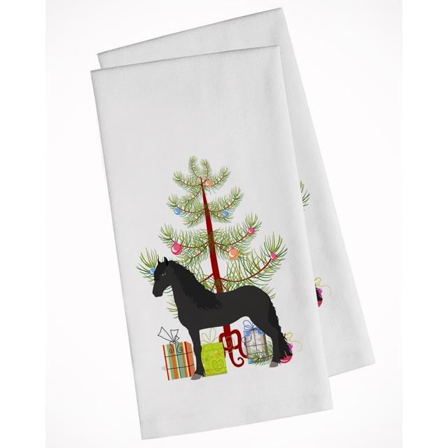 Friesian Horse Christmas White Kitchen Towel - Set of 2