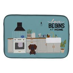14 x 21 in. Chocolate Wire Haired Dachshund Kitchen Scene Dish Drying Mat