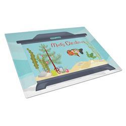 CK4515LCB Ranchu Goldfish Merry Christmas Glass Cutting Board - Large