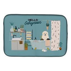 14 x 21 in. Old English Sheepdog in Bathtub Dish Drying Mat