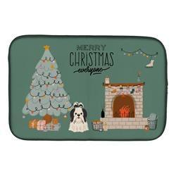14 x 21 in. Black White Shih Tzu Christmas Everyone Dish Drying Mat